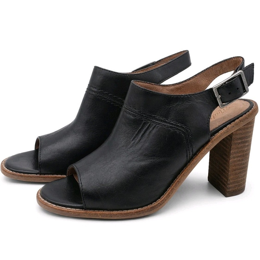 Madewell Cary Slingback Heels Women's 6.5 Black Leather Block Heel Open Toe Y2K
